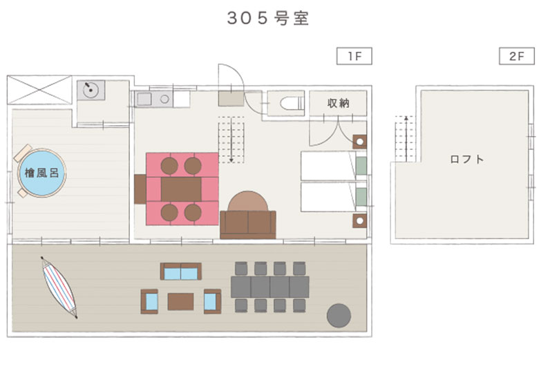 コテージB檜風呂付・間取り図