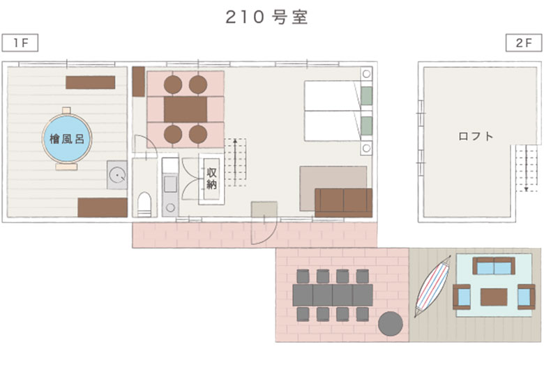 コテージD檜風呂付・間取り図