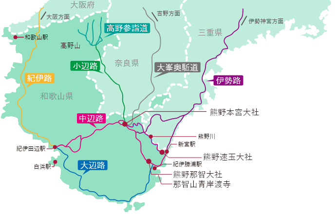 熊野古道ルートと周辺マップ